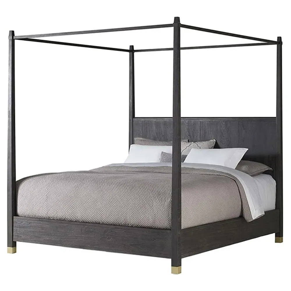 Brooklyn King Canopy Bed - Dark Brown, Teak Wood