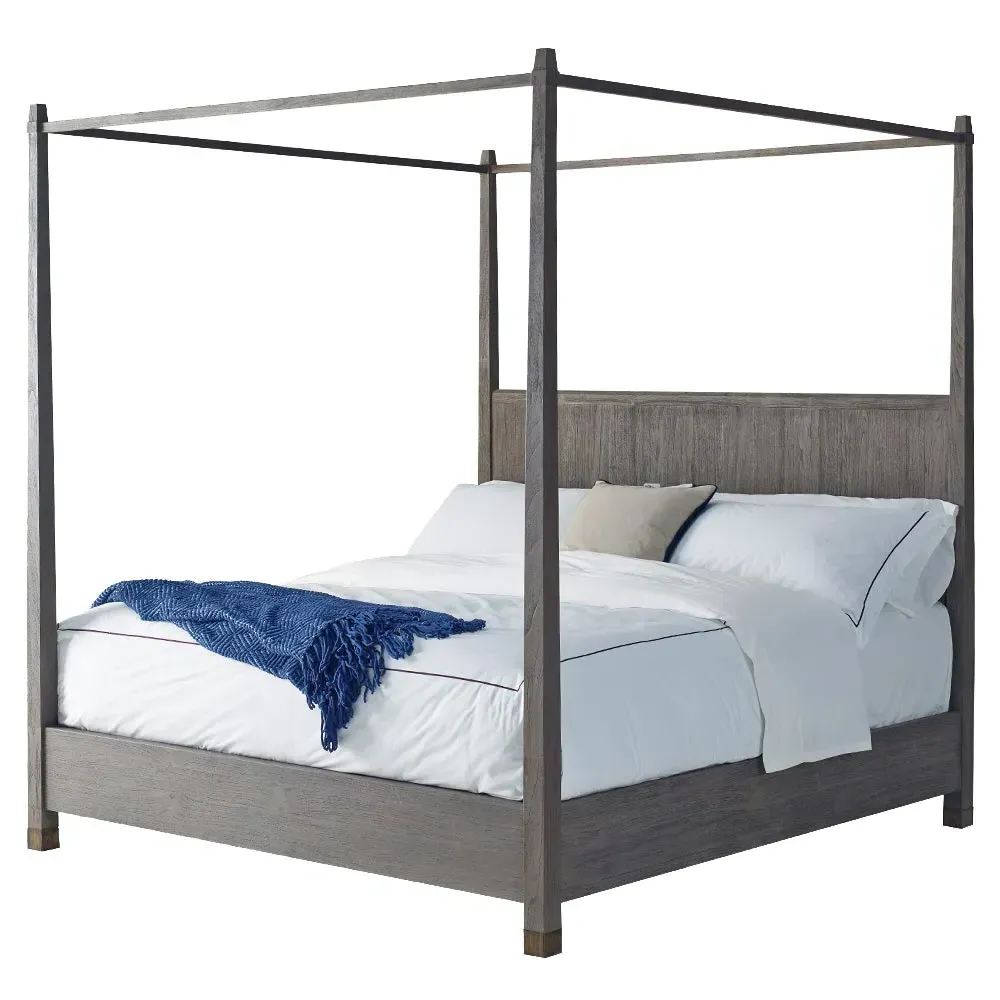 Brooklyn Queen Canopy Bed - Grey, Teak Wood