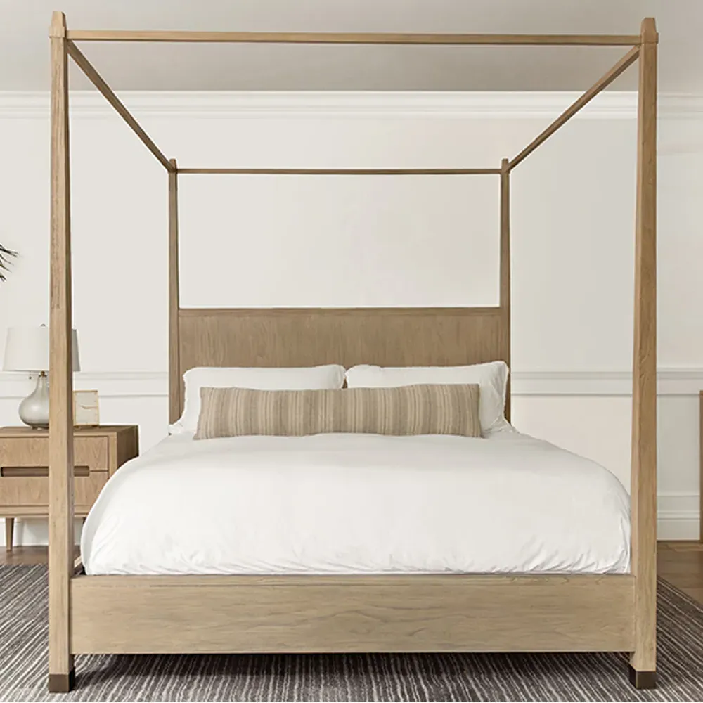 Brooklyn Queen Canopy Bed - Natural, Teak Wood
