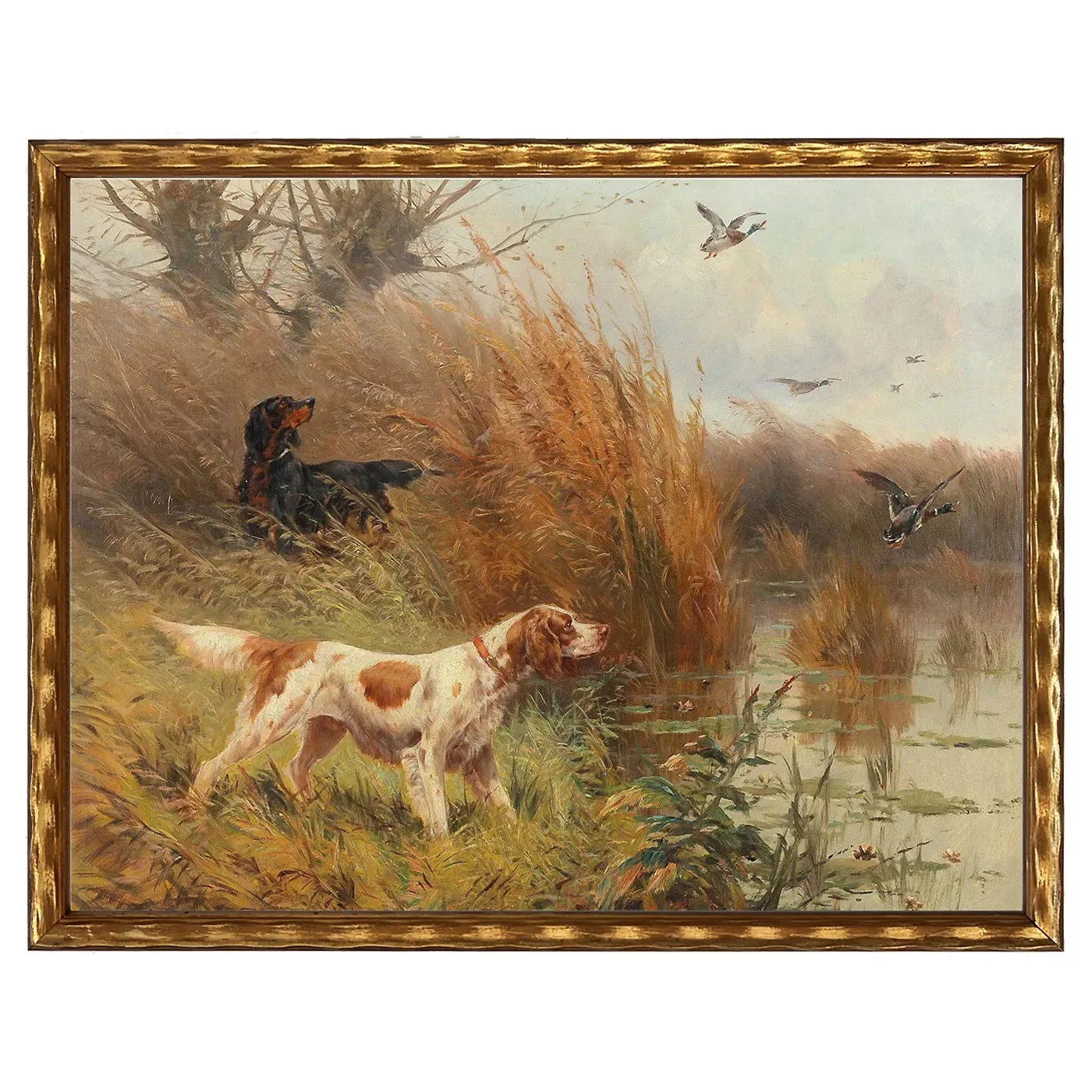 Brooks Hunting Dog Gold Frame Painting - Brown