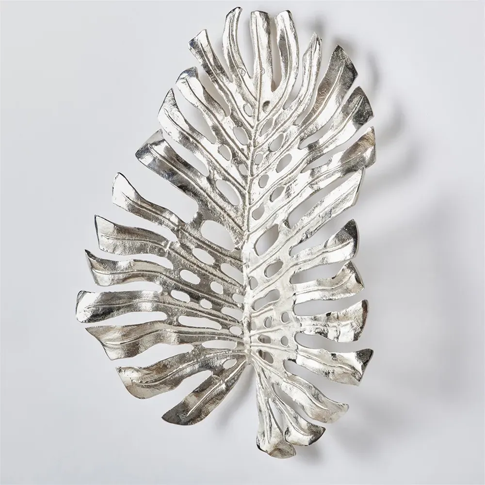 Brooks Small Monstera Wall Sculpture - Silver, Aluminum