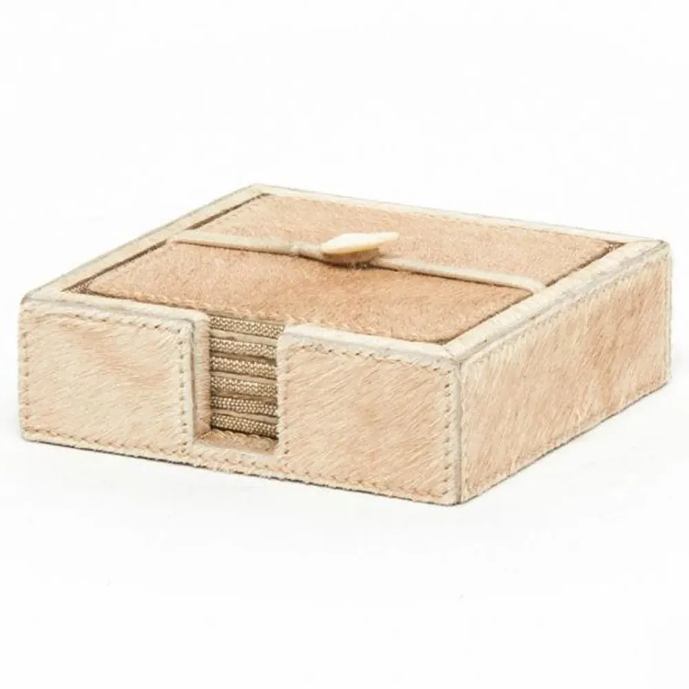 Browmley Coaster Set of 6 - Beige, Hair on Hide