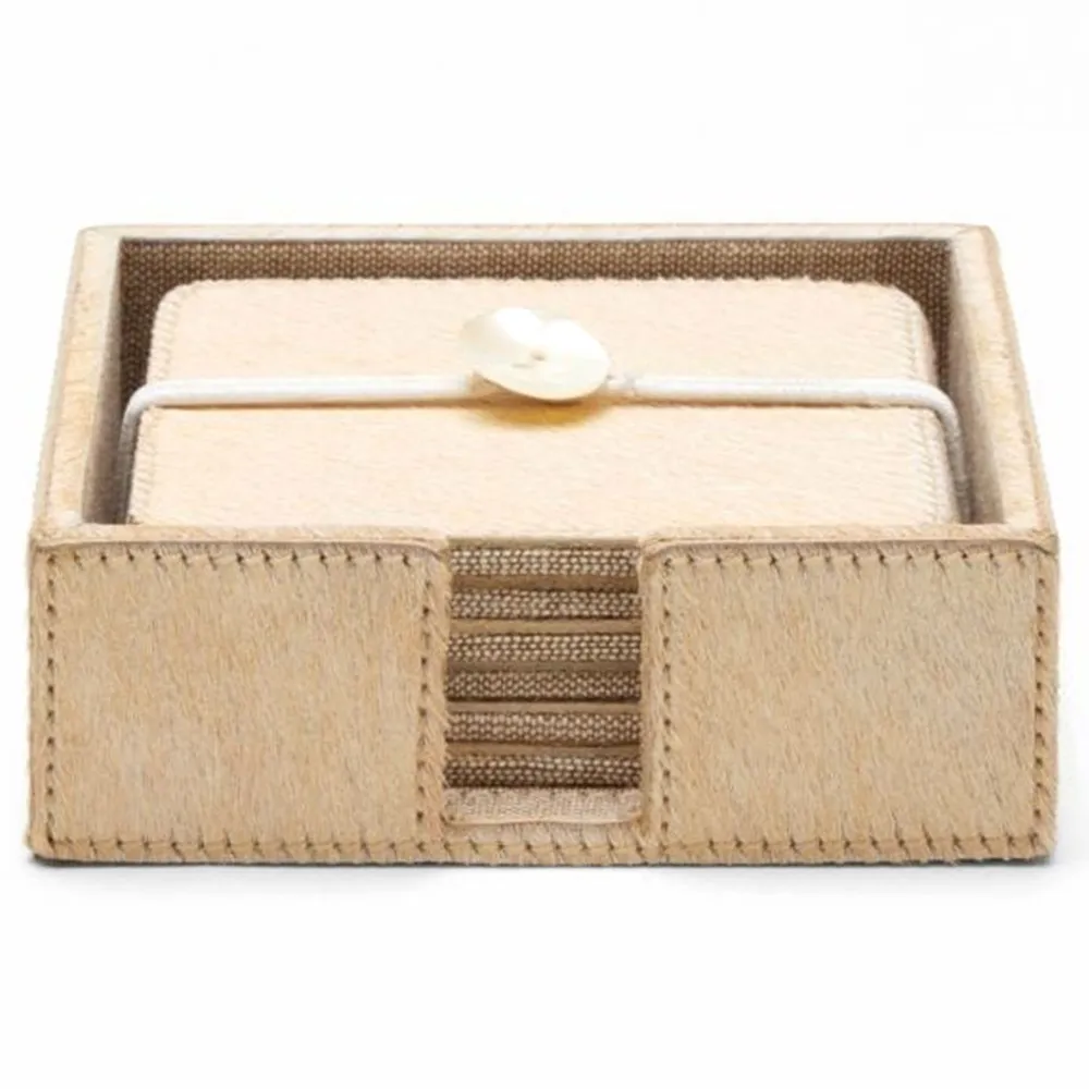 Browmley Coaster Set of 6 - Beige, Hair on Hide