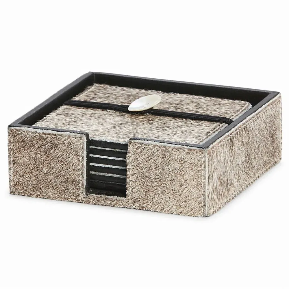 Browmley Coaster Set of 6 - Grey, Hair on Hide