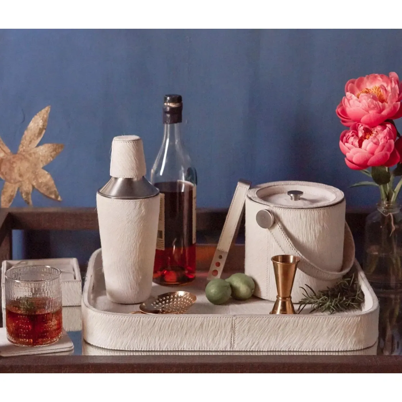 Browmley Coaster Set of 6 - White, Hair on Hide