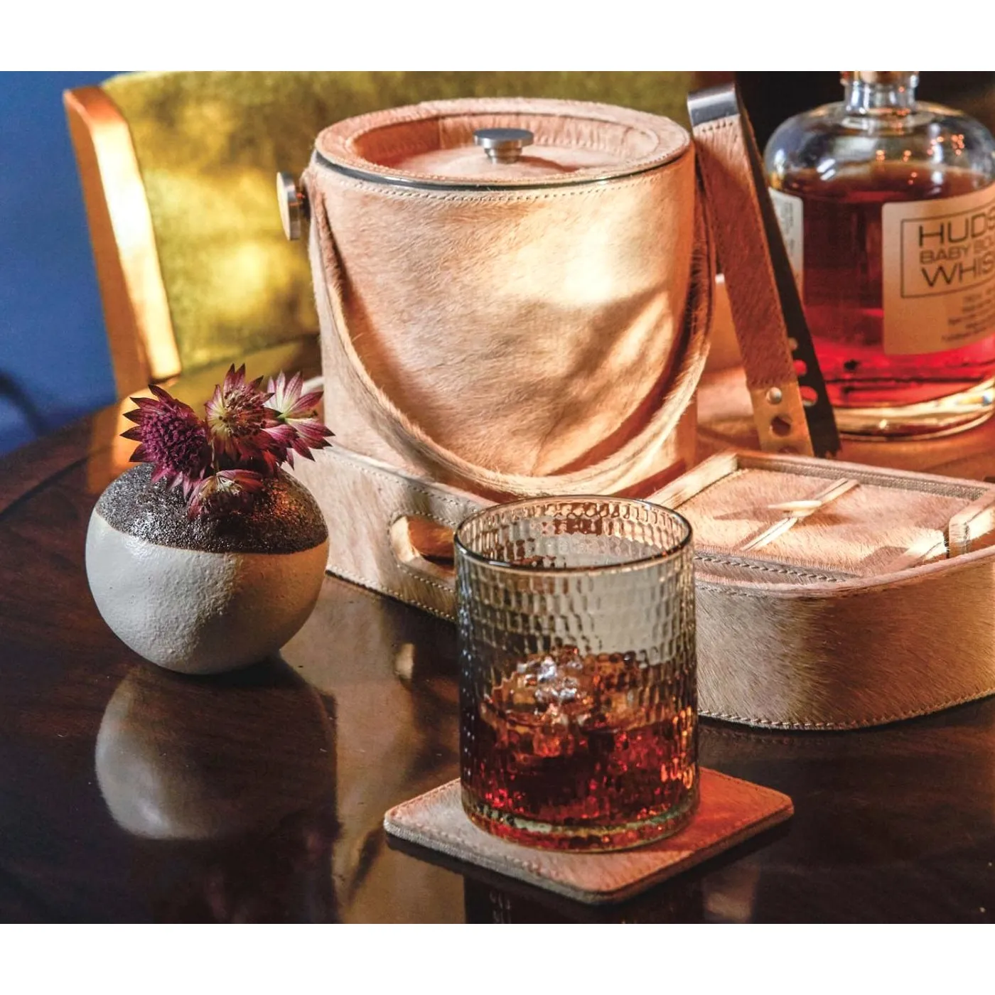 Browmley Ice Bucket with Tong - Beige, Hair on Hide