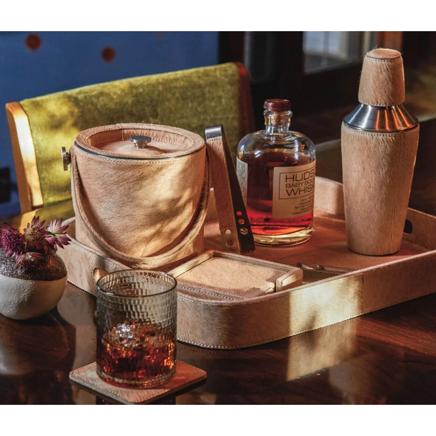 Browmley Ice Bucket with Tong - Beige, Hair on Hide