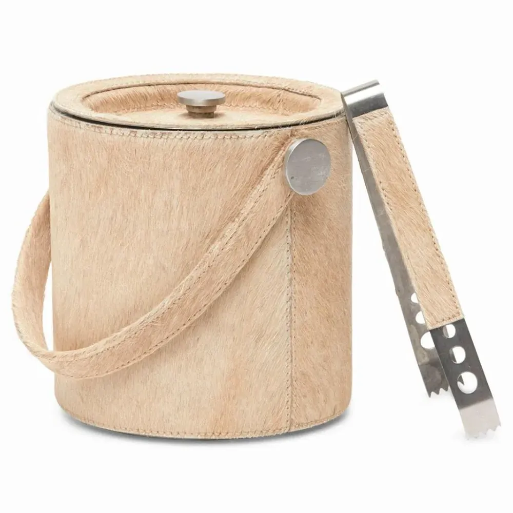 Browmley Ice Bucket with Tong - Beige, Hair on Hide image
