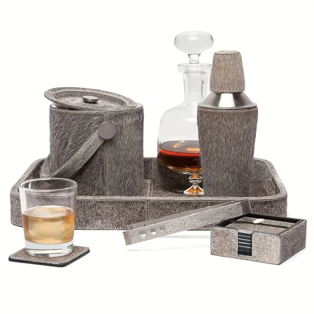 Browmley Ice Bucket with Tong - Grey, Hair on Hide