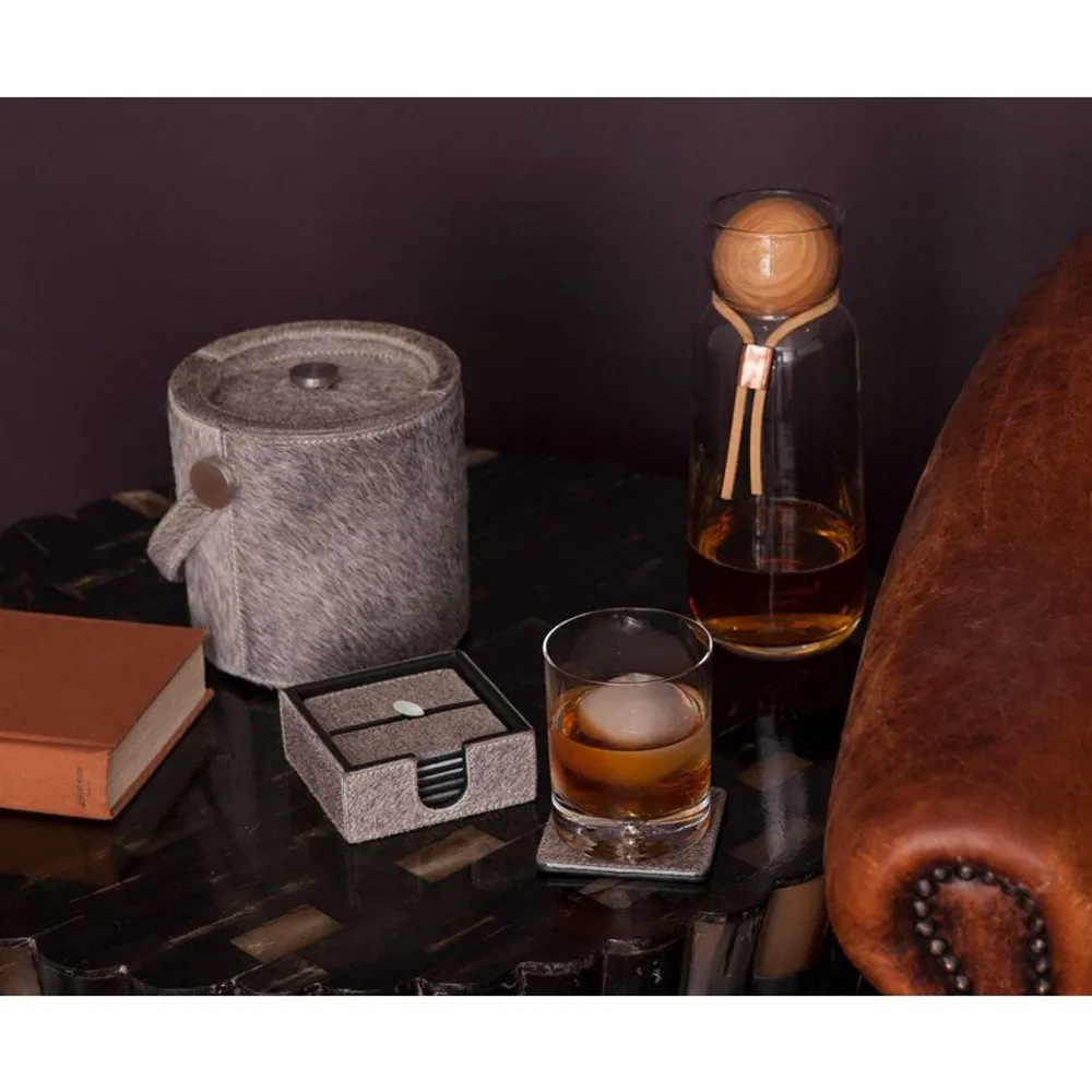 Browmley Ice Bucket with Tong - Grey, Hair on Hide