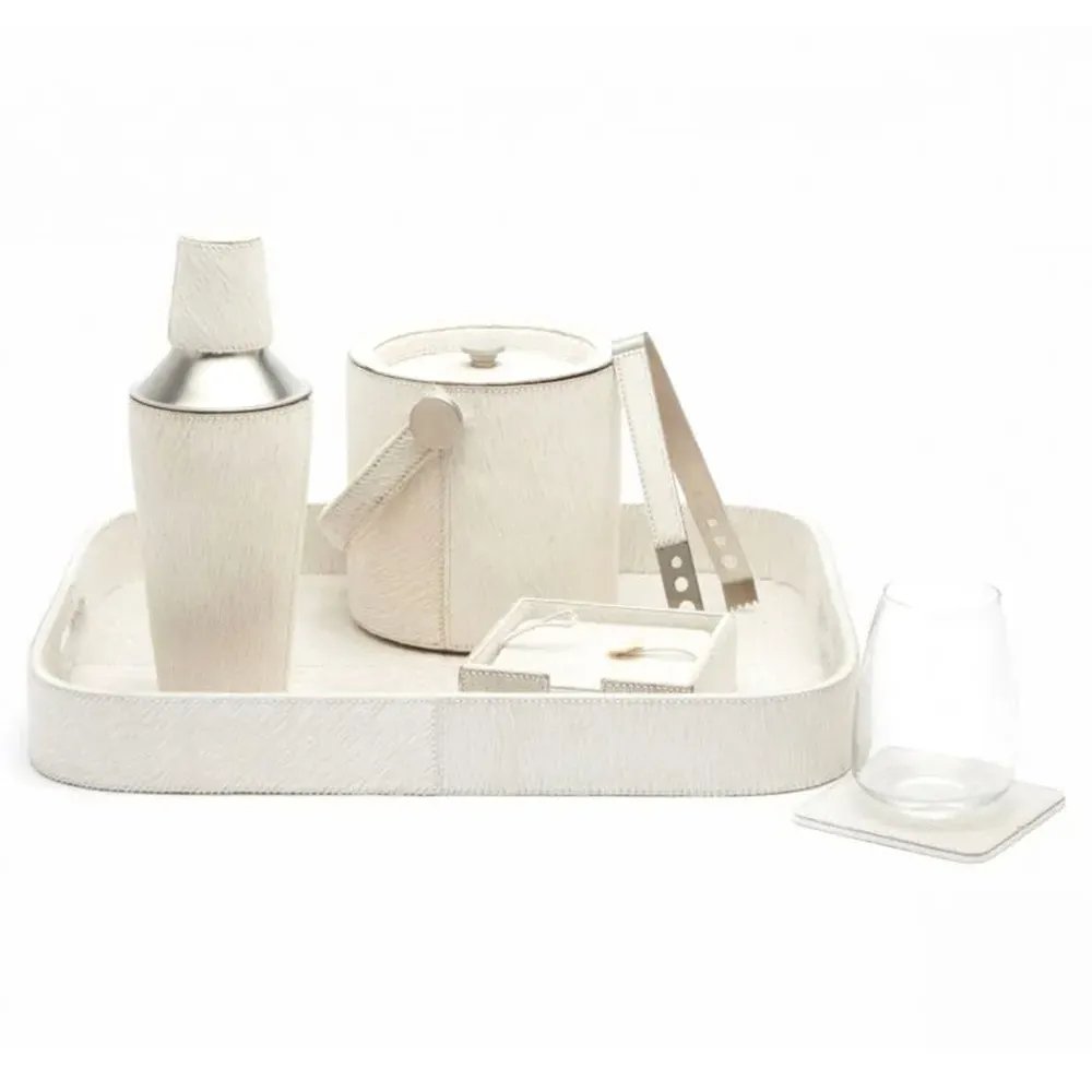 Browmley Ice Bucket with Tong - White, Hair on Hide