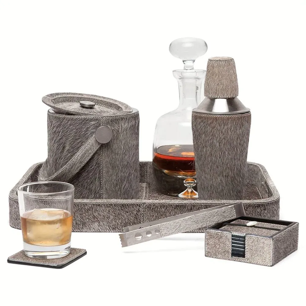 Browmley Rectangular Tray - Grey, Hair on Hide