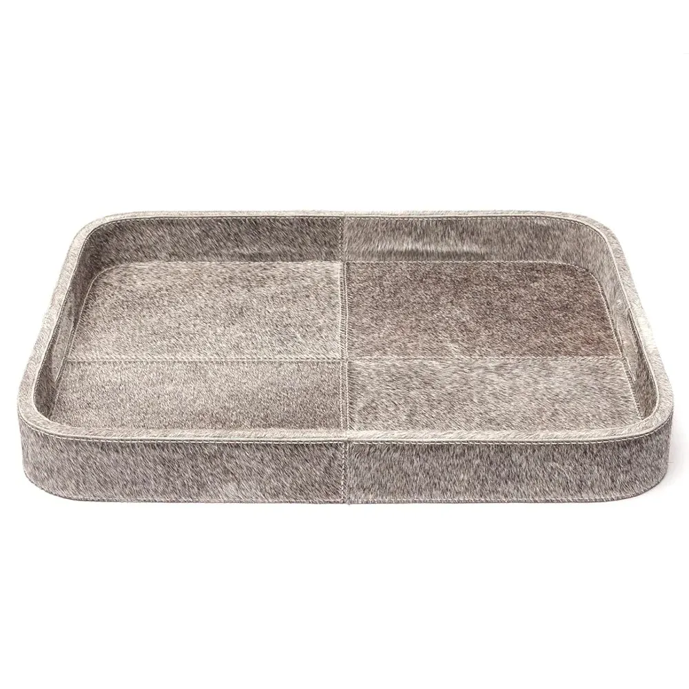 Browmley Rectangular Tray - Grey, Hair on Hide