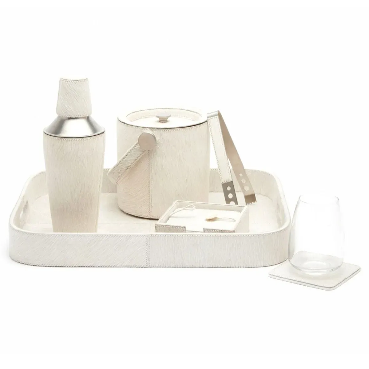 Browmley Rectangular Tray - White, Hair on Hide