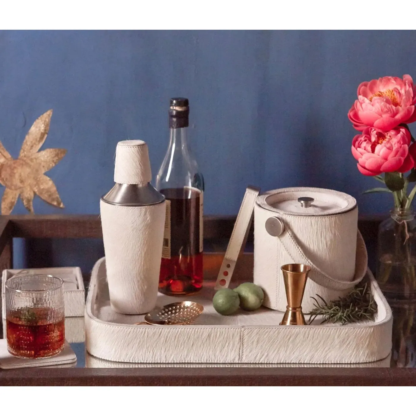 Browmley Rectangular Tray - White, Hair on Hide