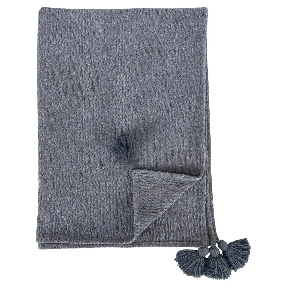 Brutus Throw Blanket with Tassels - Blue, Cotton