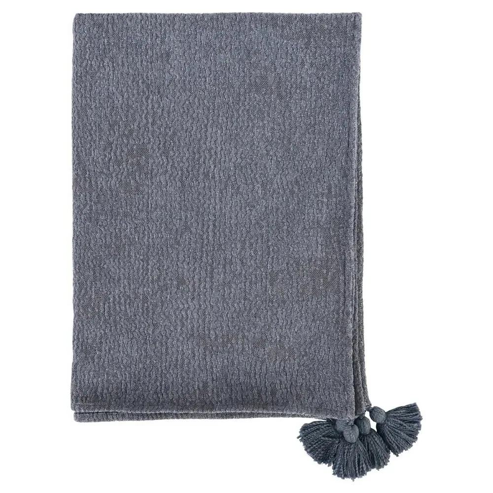 Brutus Throw Blanket with Tassels - Blue, Cotton