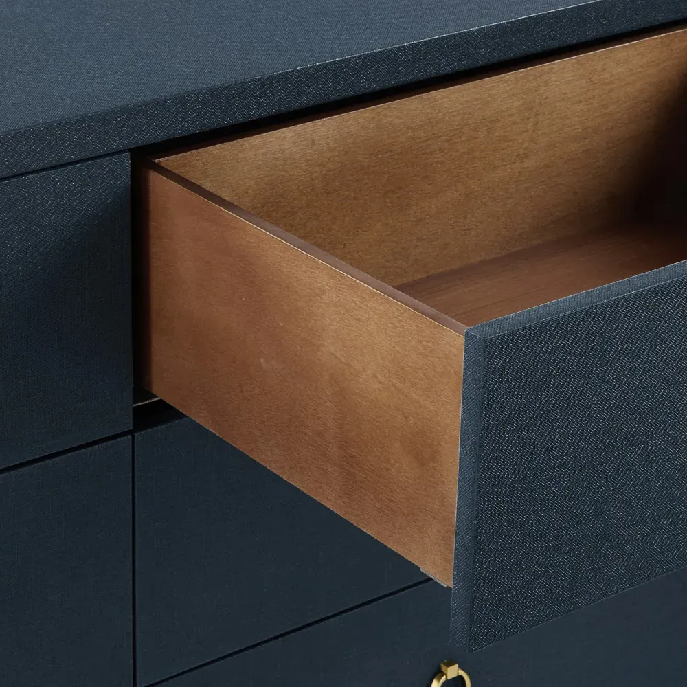 Bryant Wide Double Dresser - Navy Blue, Lacquered Linen