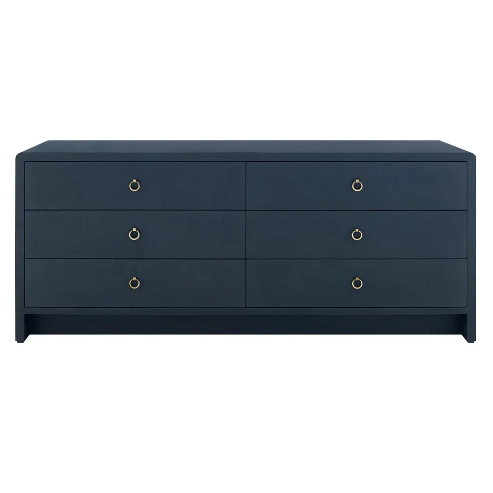 Bryant Wide Double Dresser - Navy Blue, Lacquered Linen