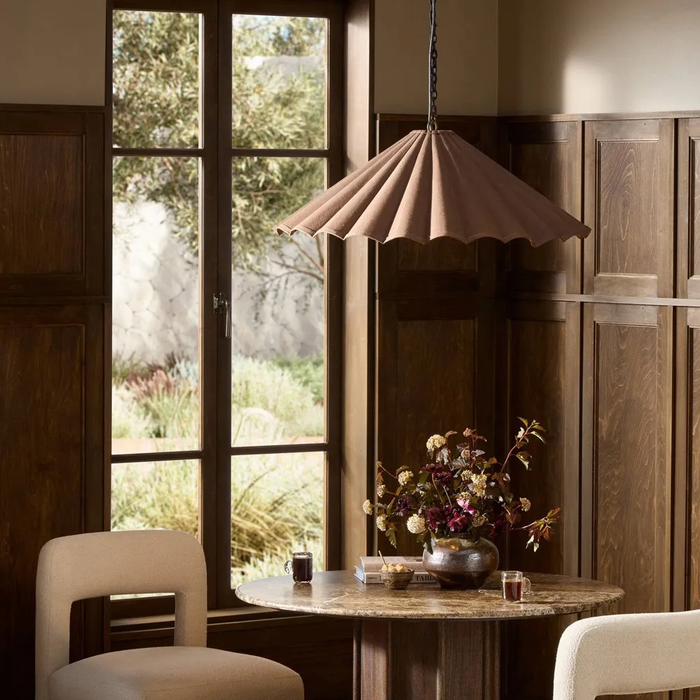 Brynn Scalloped Shade Pendant Light - Brown, Iron