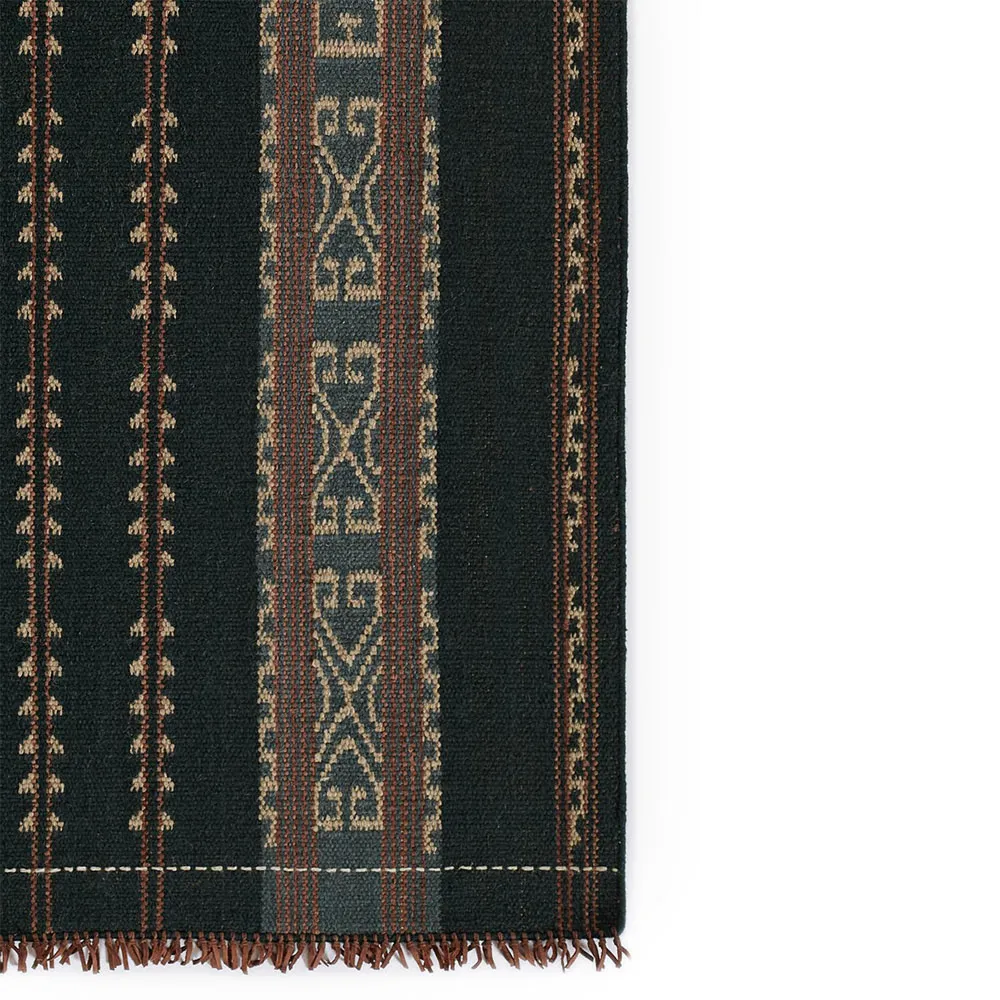 Bughaw Tribal Patterned Rug - Dark Blue, Wool