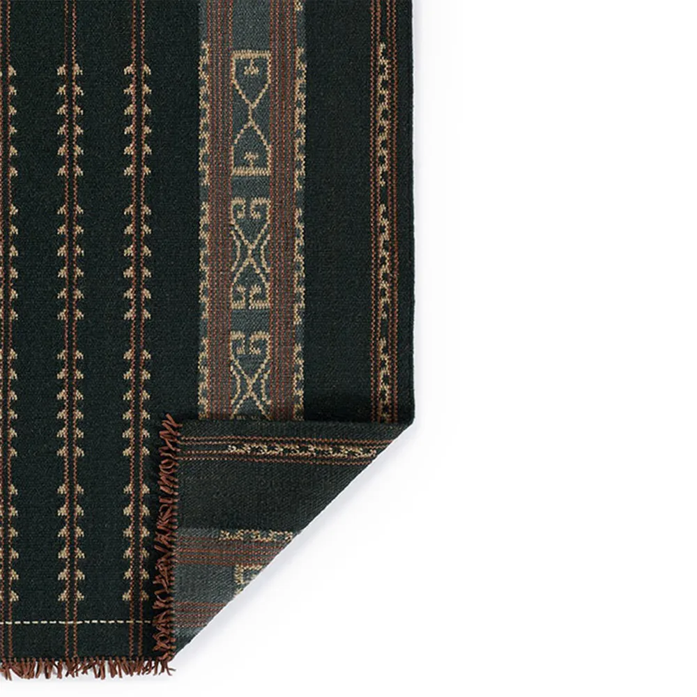 Bughaw Tribal Patterned Rug - Dark Blue, Wool