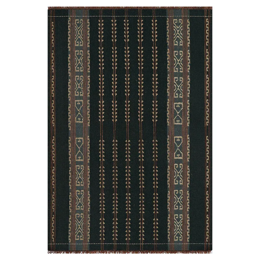Bughaw Tribal Patterned Rug - Dark Blue, Wool