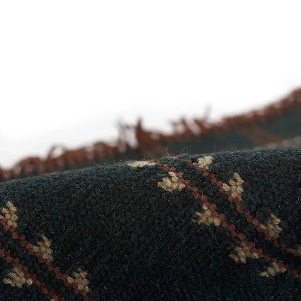 Bughaw Tribal Patterned Rug - Dark Blue, Wool