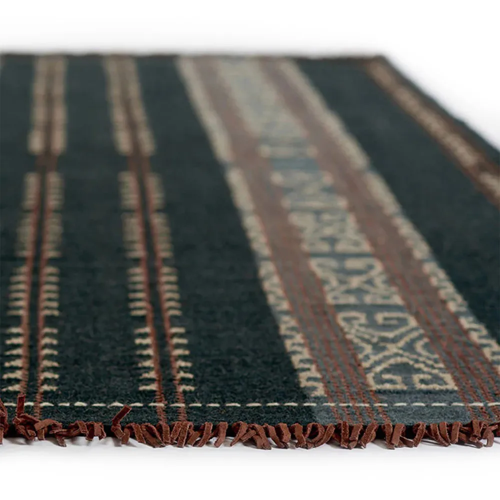 Bughaw Tribal Patterned Rug - Dark Blue, Wool