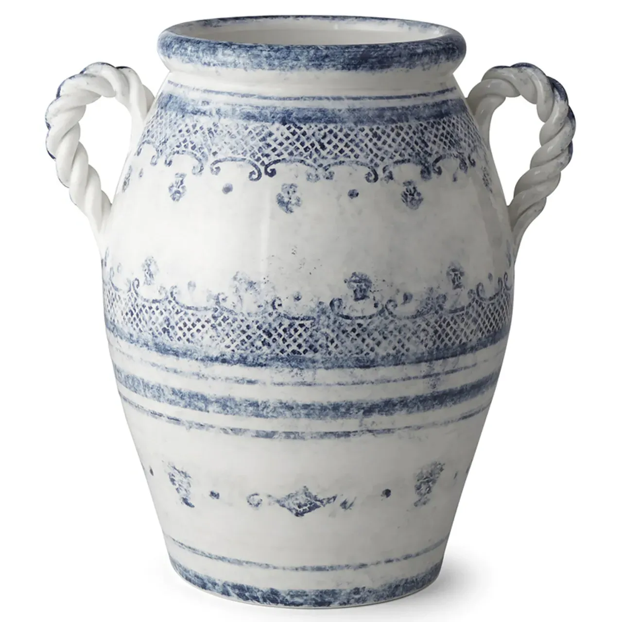 Burano 2-Handled Blue Lace Urn - White, Ceramic