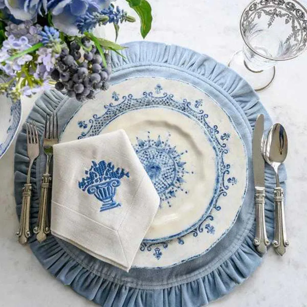 Burano Blue Lace Salad Plate - White, Ceramic