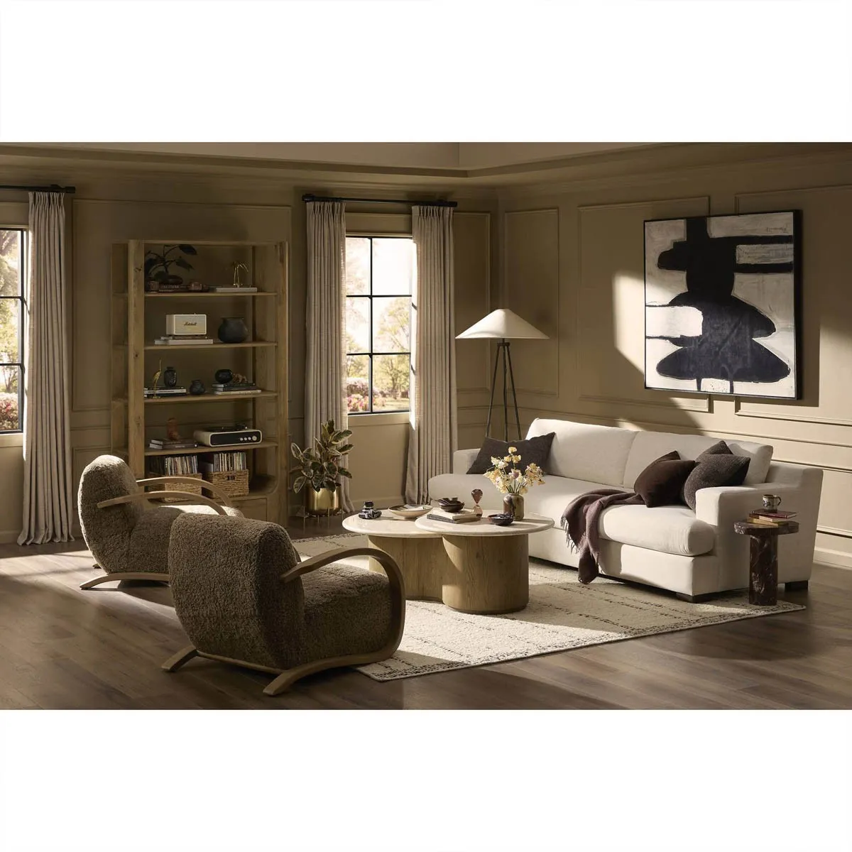 Burke Arm Chair - Taupe, Oak