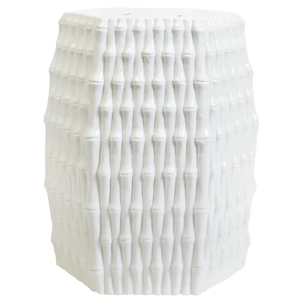 Burma Bamboo Stool - White, Porcelain
