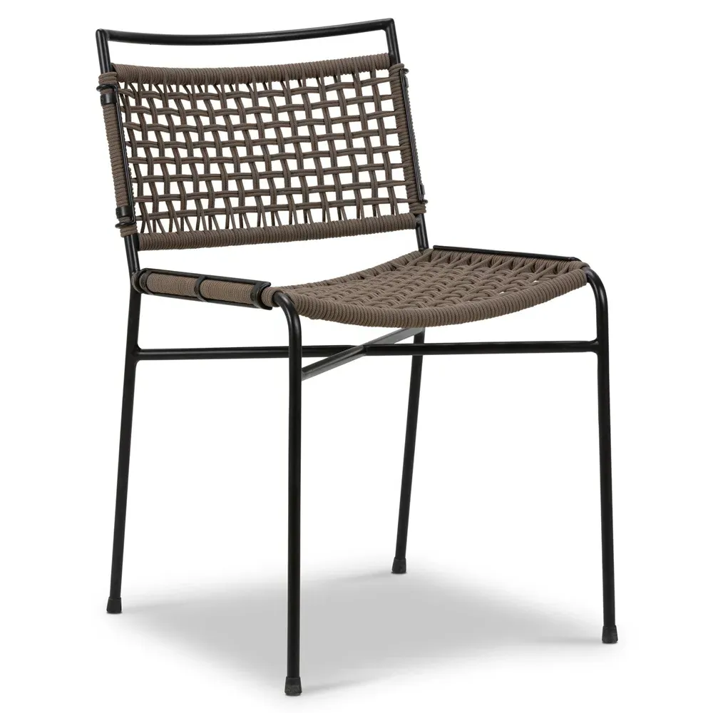 Burton Woven Rope Outdoor Dining Chair - Black, Iron