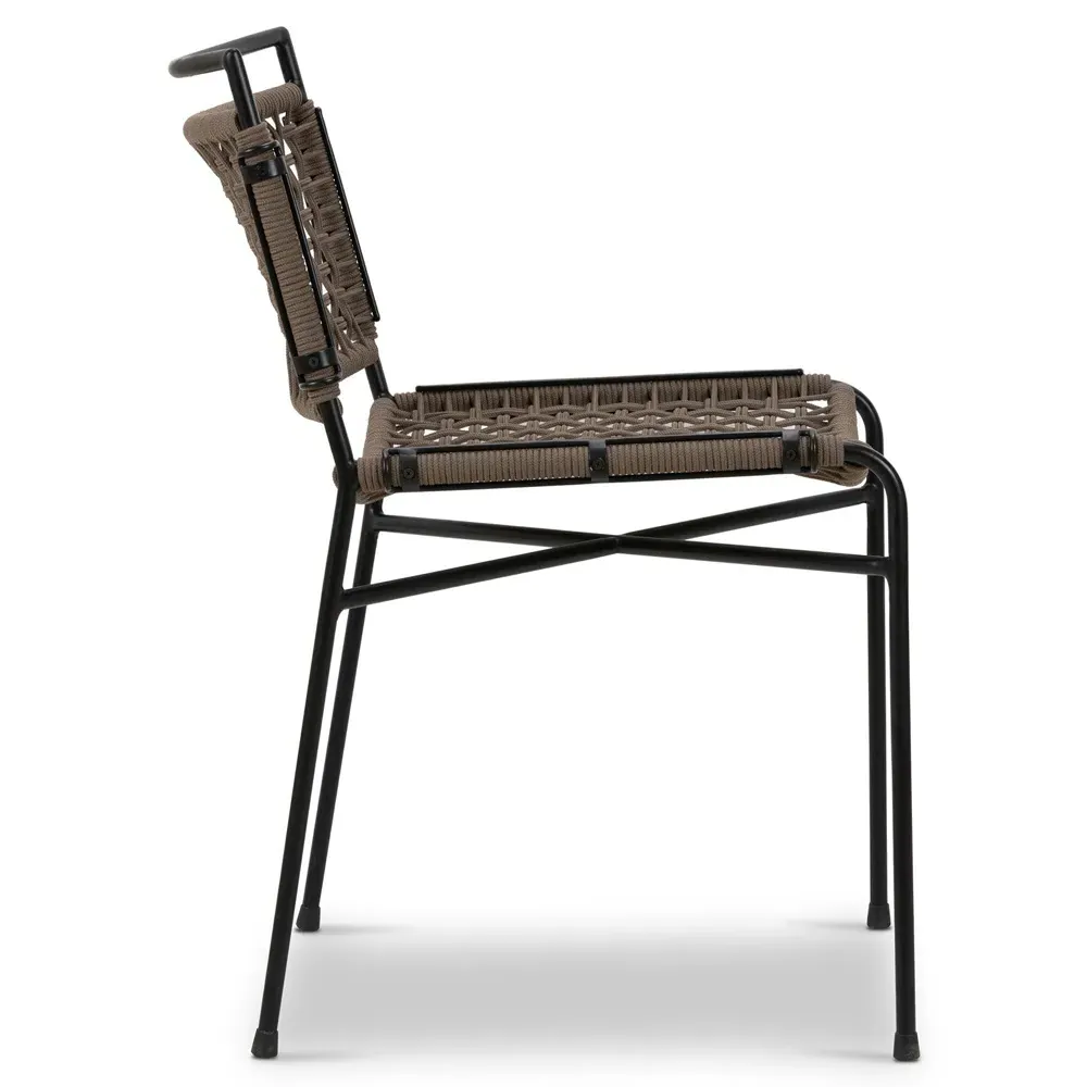 Burton Woven Rope Outdoor Dining Chair - Black, Iron