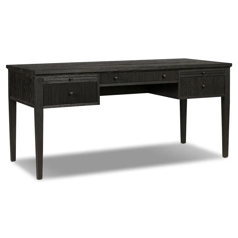Bush Desk with Pull-Out Surfaces - Distressed Black, Oak