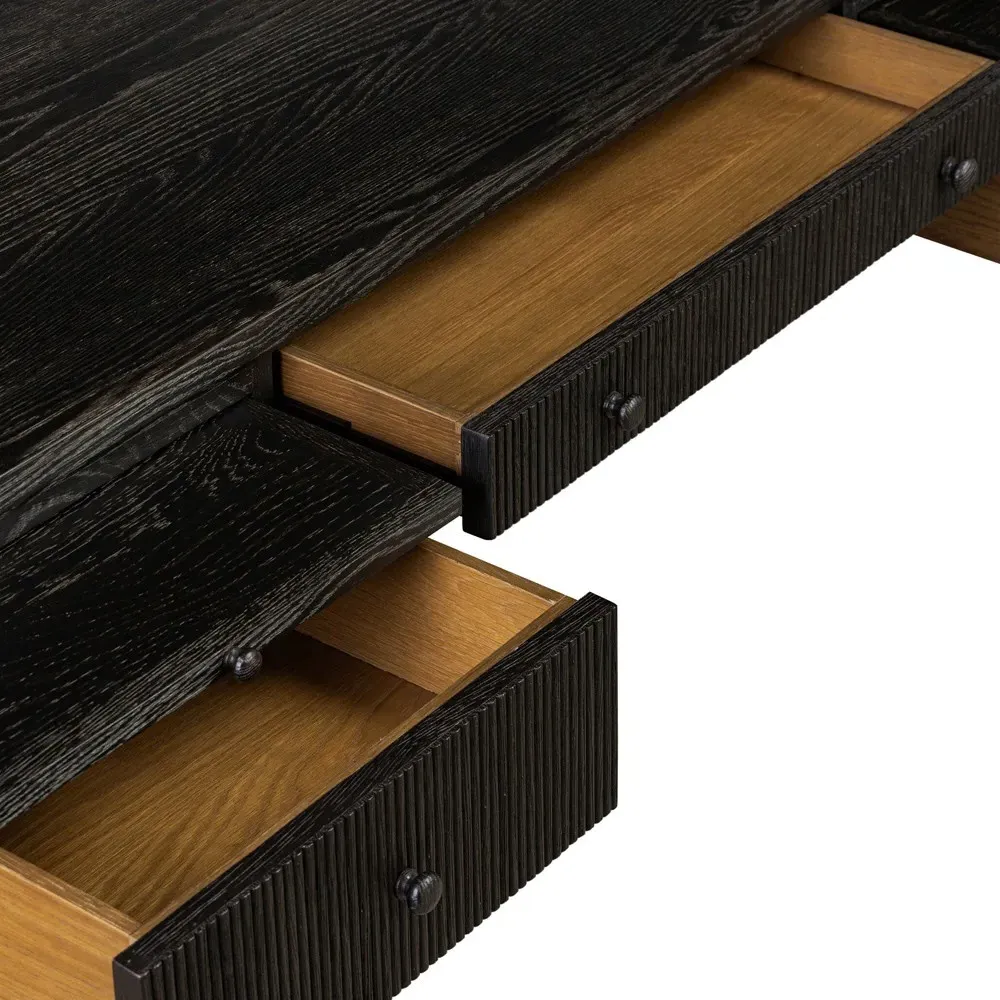 Bush Desk with Pull-Out Surfaces - Distressed Black, Oak