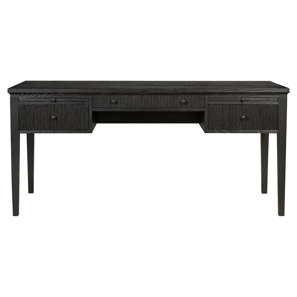 Bush Desk with Pull-Out Surfaces - Distressed Black, Oak