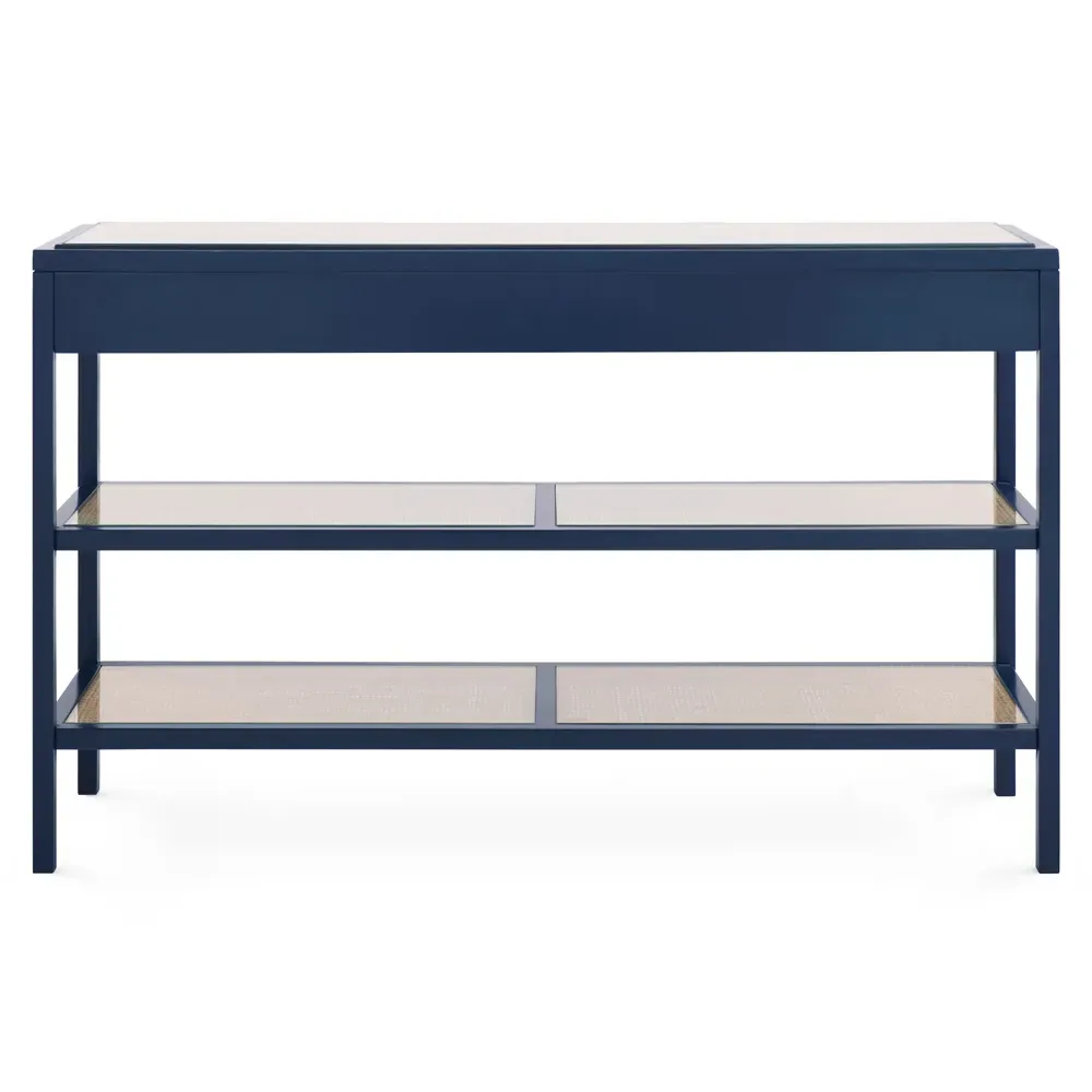 Caanan Glass Top Woven Cane Console Table - Midnight Blue