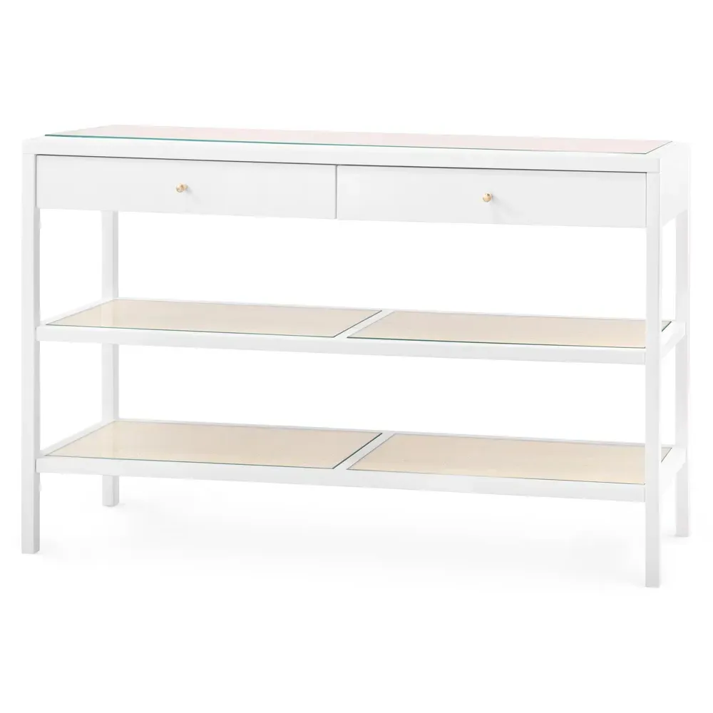 Caanan Glass Top Woven Cane Console Table - Vanilla