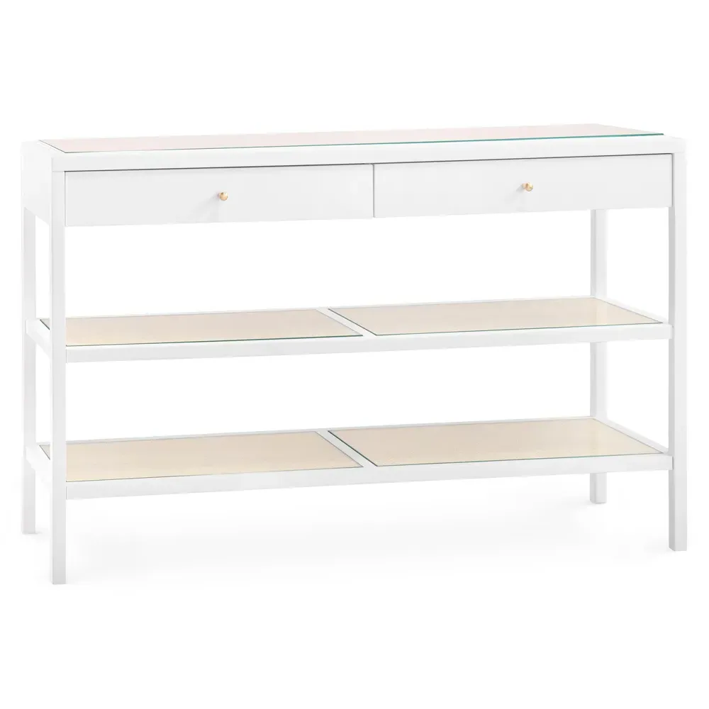 Caanan Glass Top Woven Cane Console Table - Vanilla