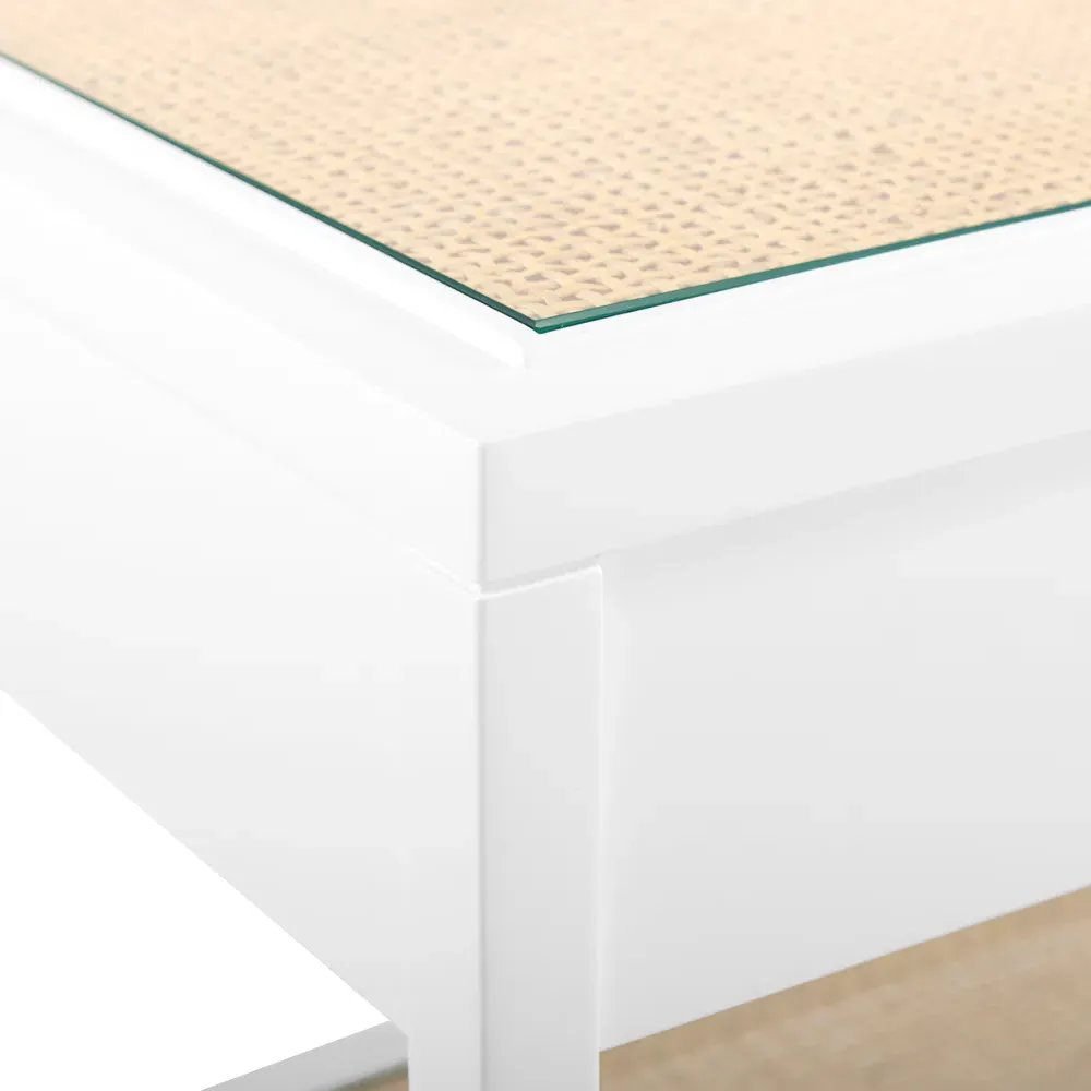 Caanan Glass Top Woven Cane Console Table - Vanilla