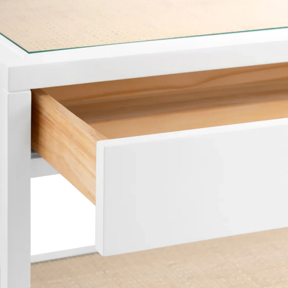 Caanan Glass Top Woven Cane Console Table - Vanilla