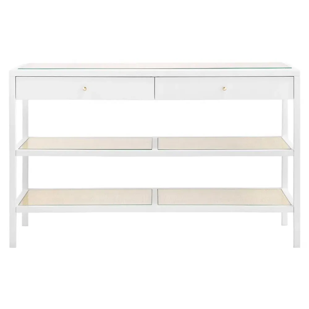 Caanan Glass Top Woven Cane Console Table - Vanilla