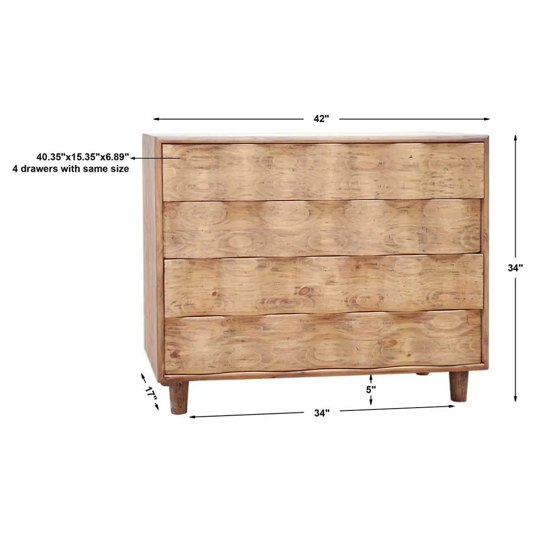 Caden Wavy Dresser - Brown, Pine