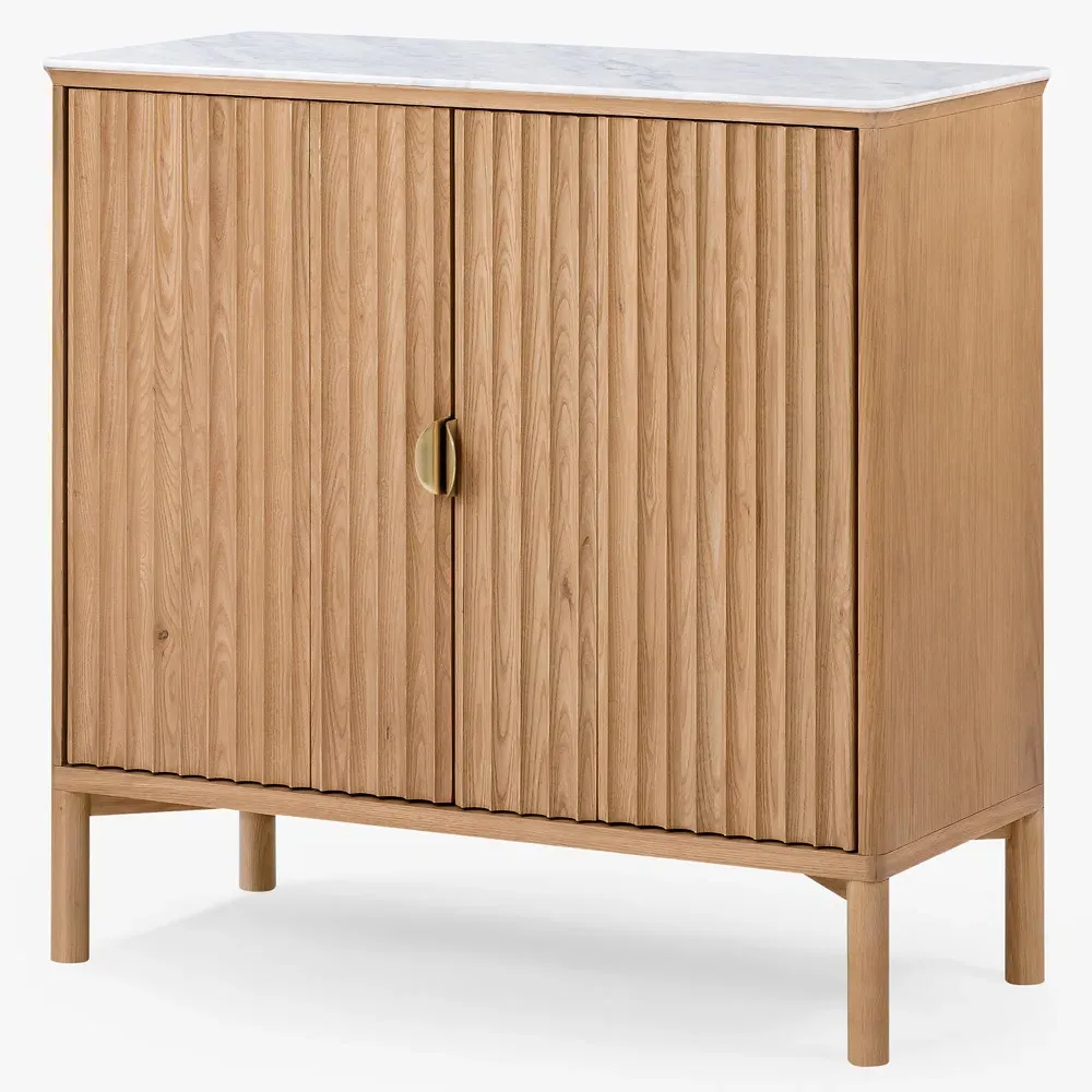 Cadence Marble Reeded Media Cabinet - Brown, Oak