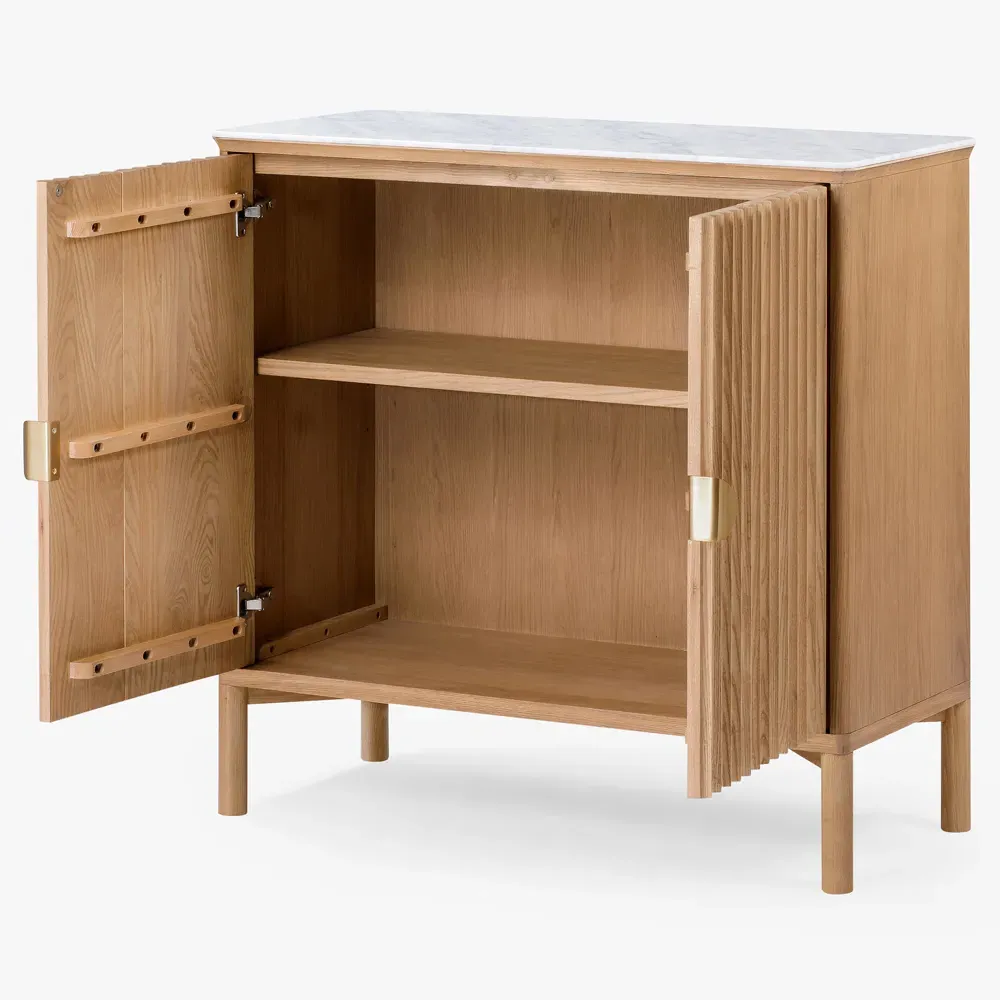 Cadence Marble Reeded Media Cabinet - Brown, Oak