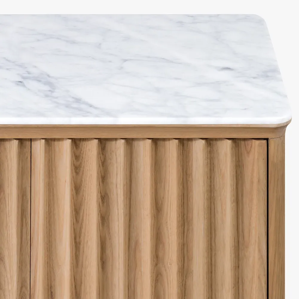 Cadence Marble Reeded Media Cabinet - Brown, Oak