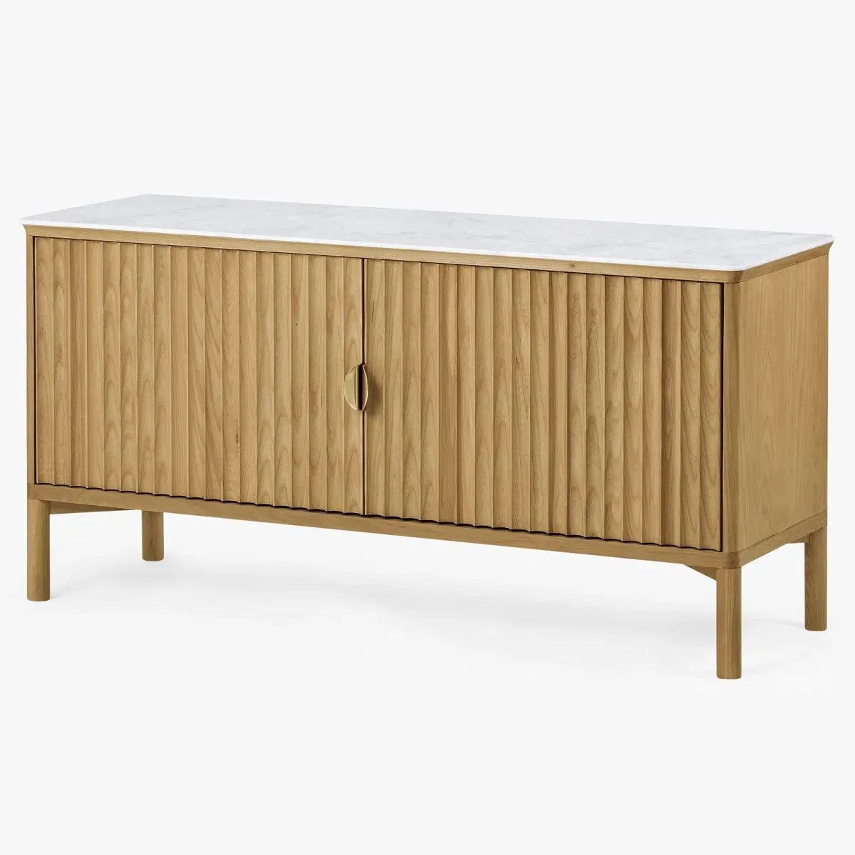 Cadence Marble Reeded Media Cabinet - Brown, Oak