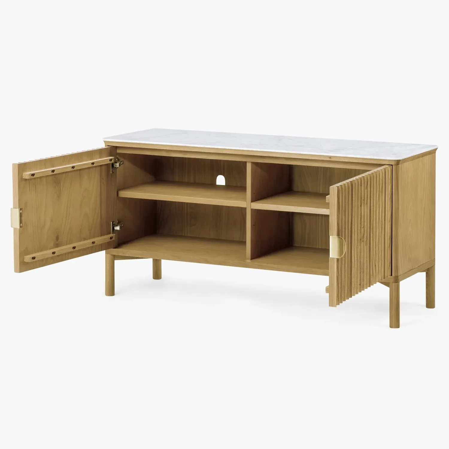 Cadence Marble Reeded Media Cabinet - Brown, Oak